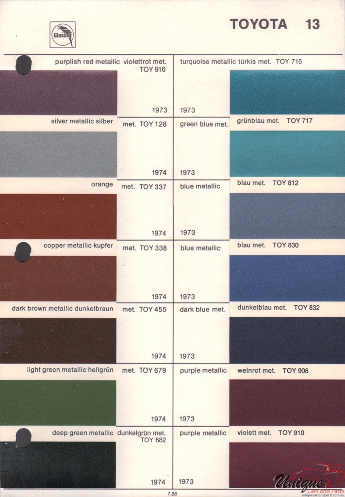 1974 Toyota Paint Charts Glasurit 6